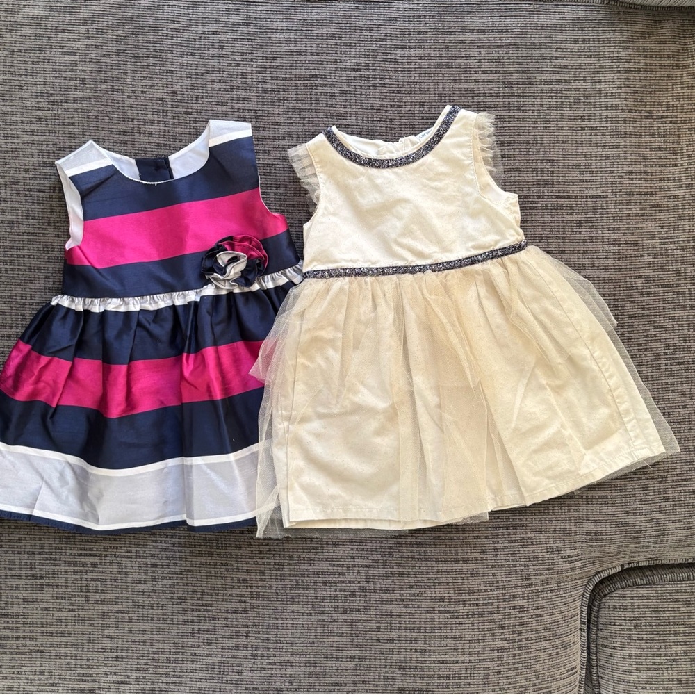 Blue and Pink Fit and Flare Dress Sleeveless Crew Neck